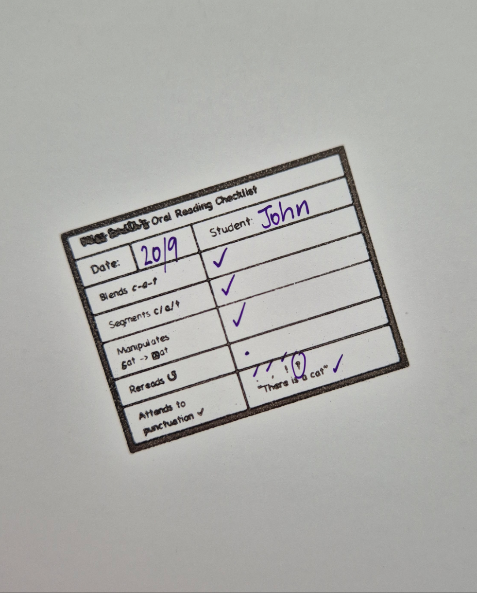 Reading Observation Checklist