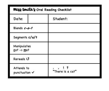 Reading Observation Checklist